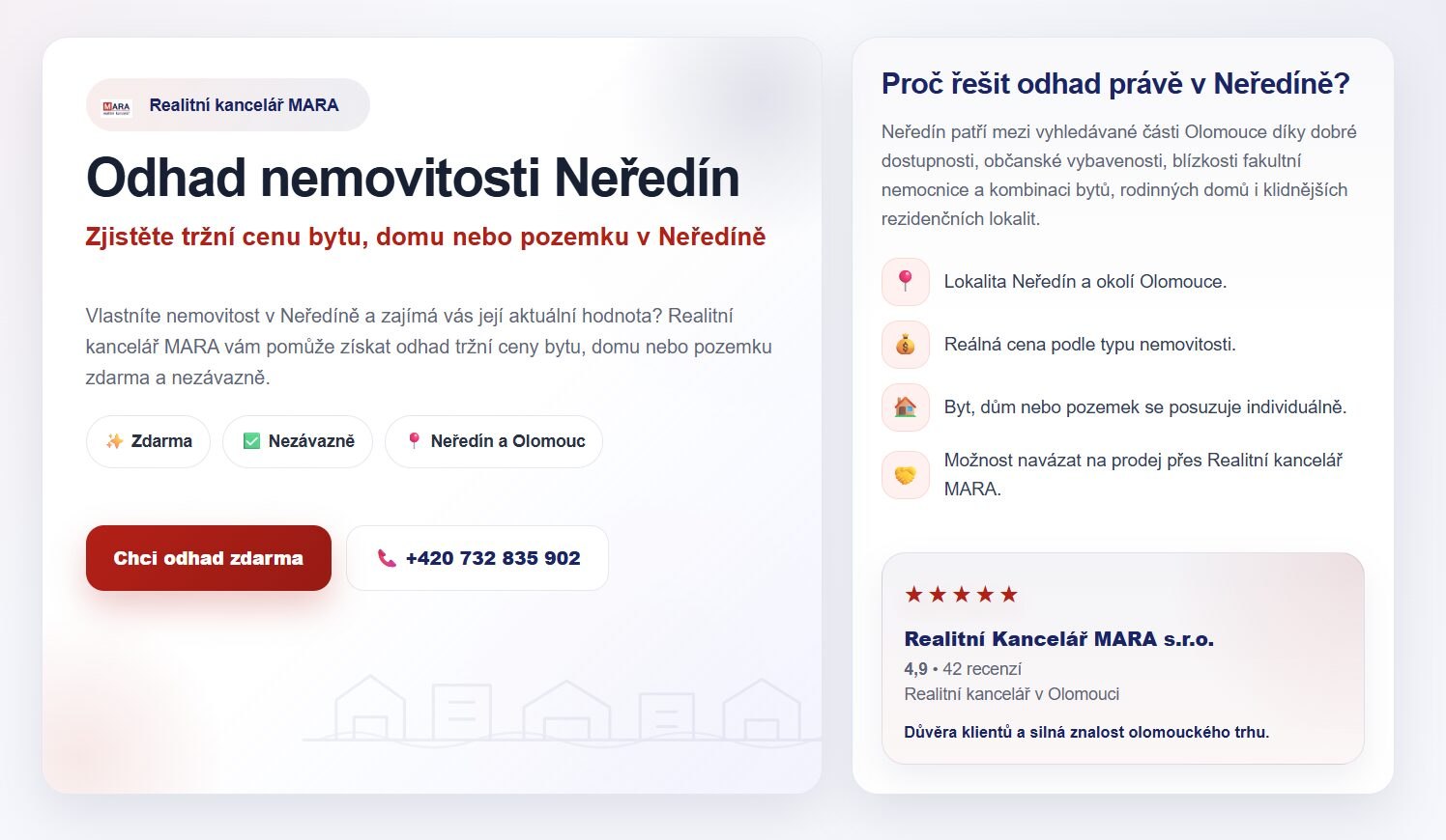Ukázka landing page Odhad nemovitosti Olomouc